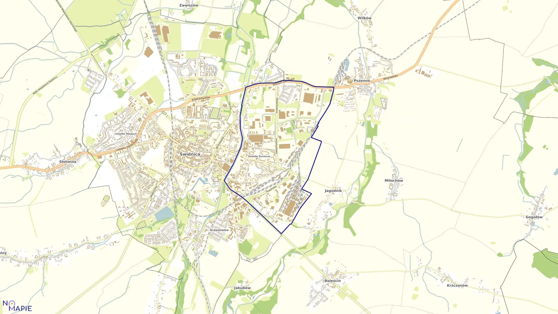 Mapa obrębu Fabryczna w mieście Świdnica