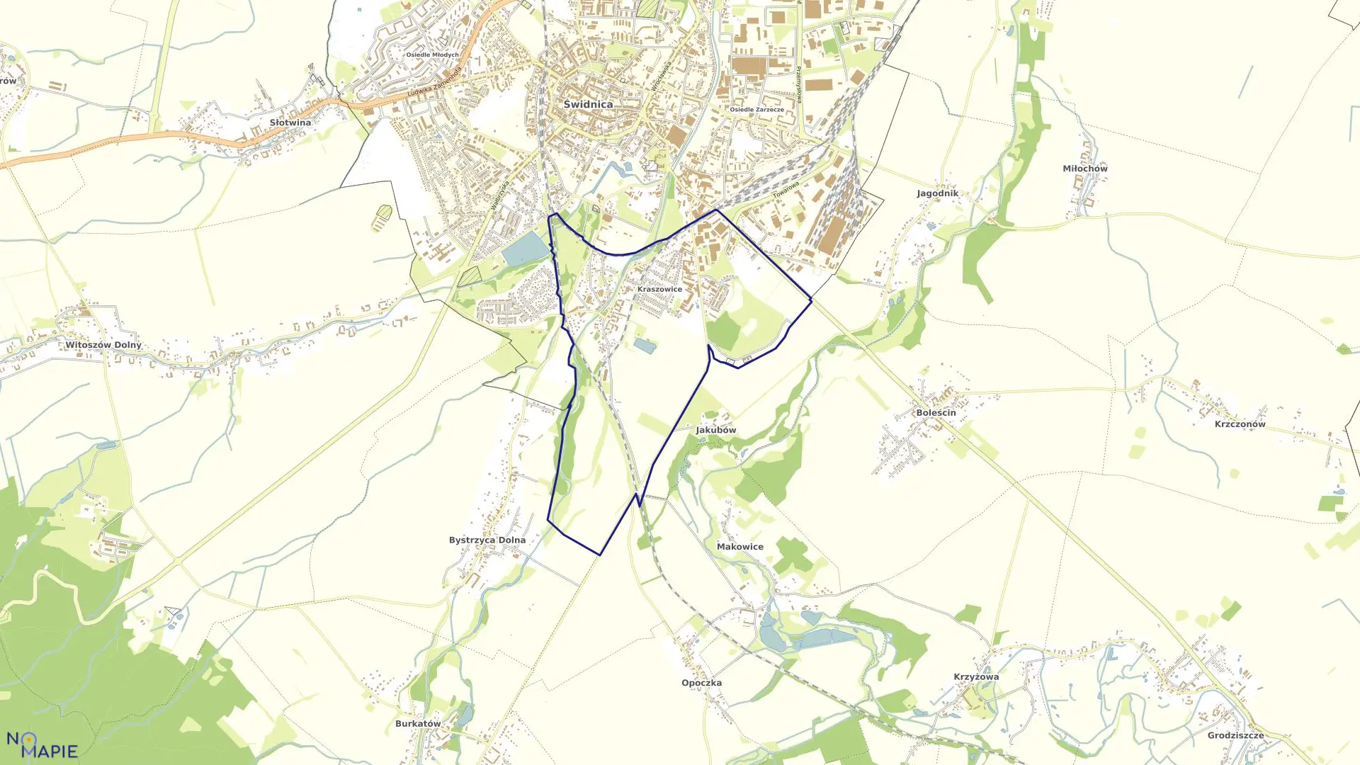 Mapa obrębu Kraszowice w mieście Świdnica