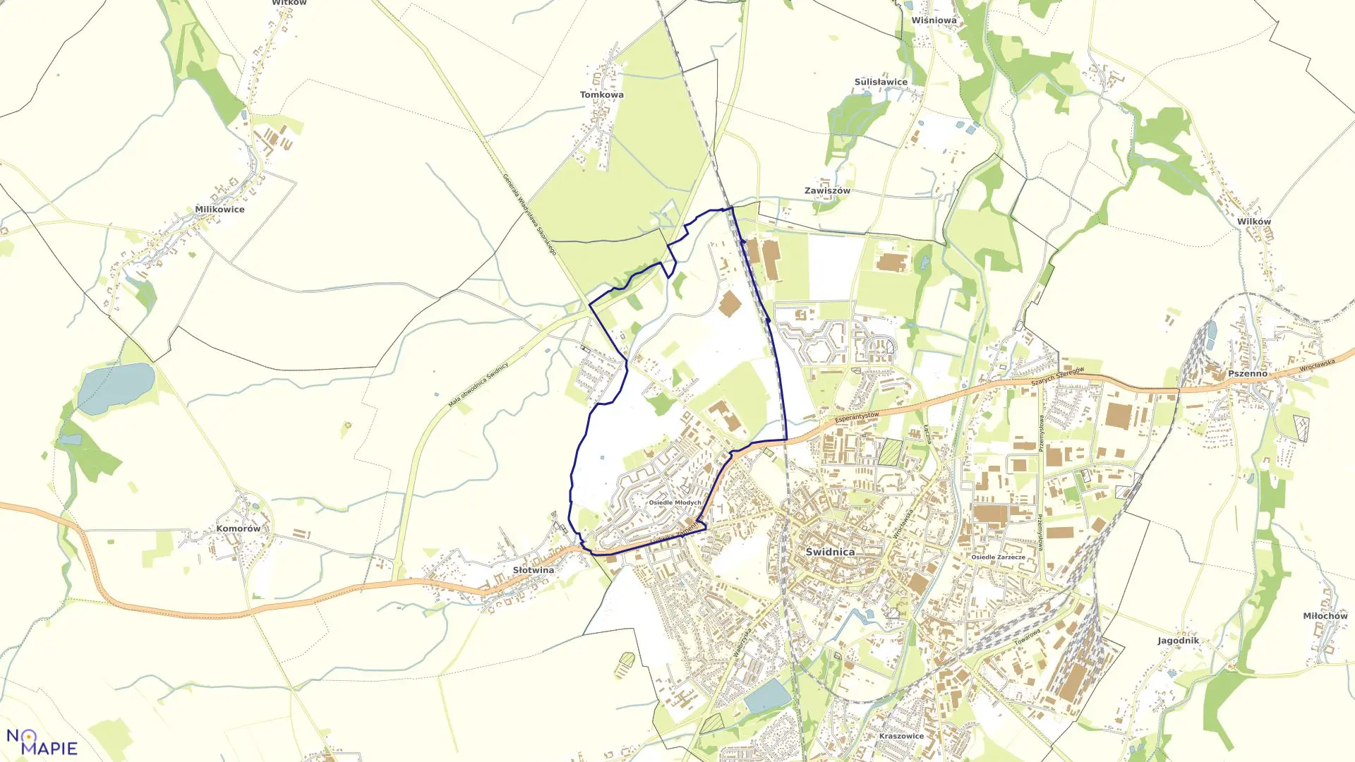 Mapa obrębu Osiedle Młodych w mieście Świdnica