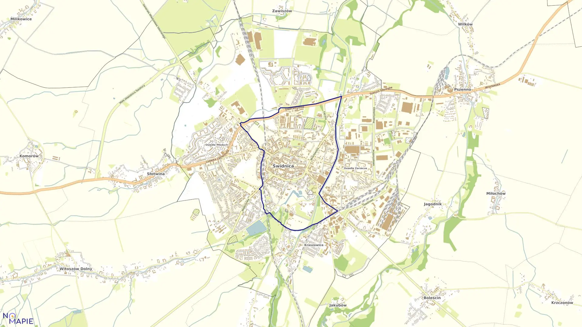 Mapa obrębu Śródmieście w mieście Świdnica