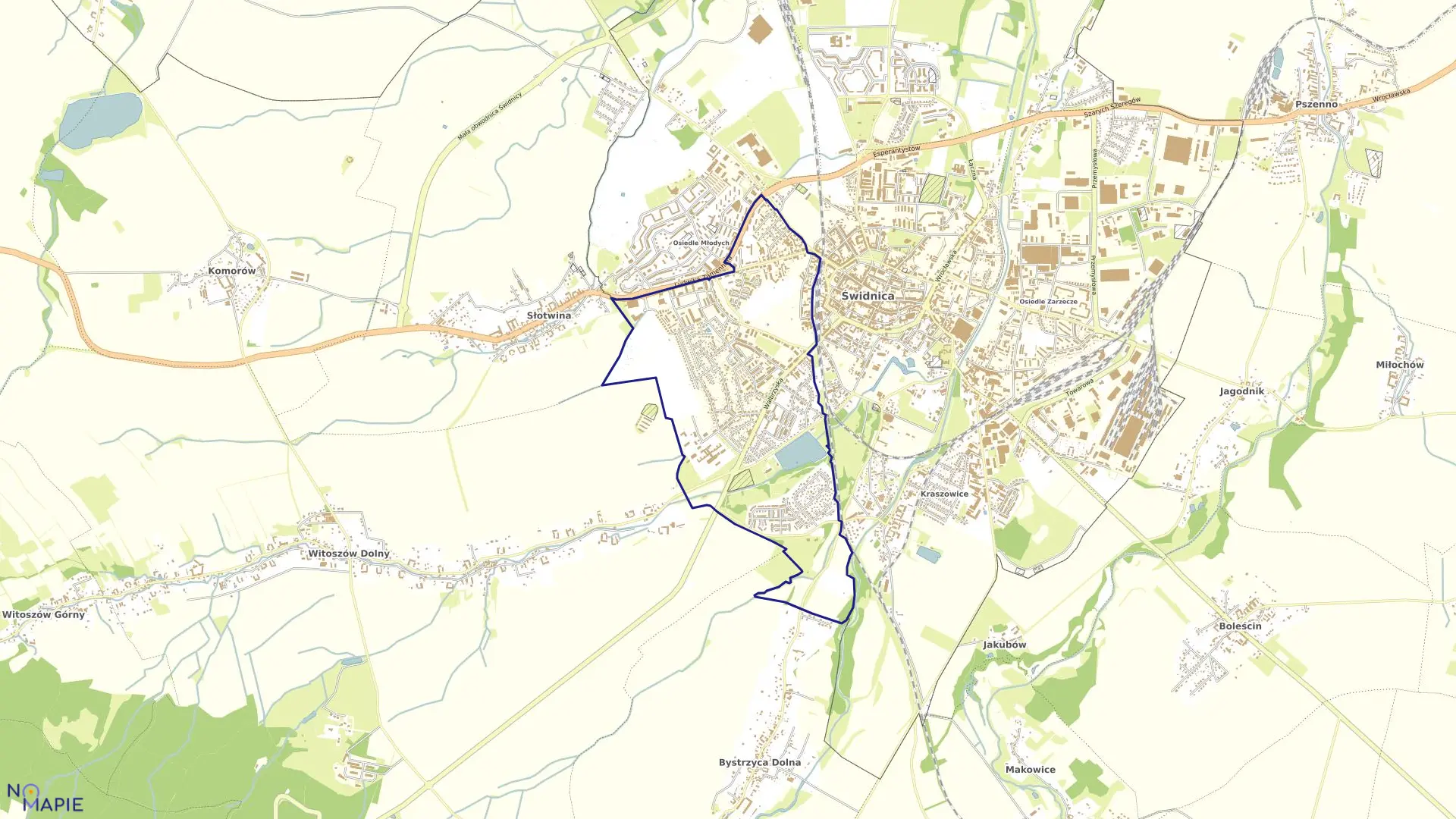 Mapa obrębu Zachód w mieście Świdnica