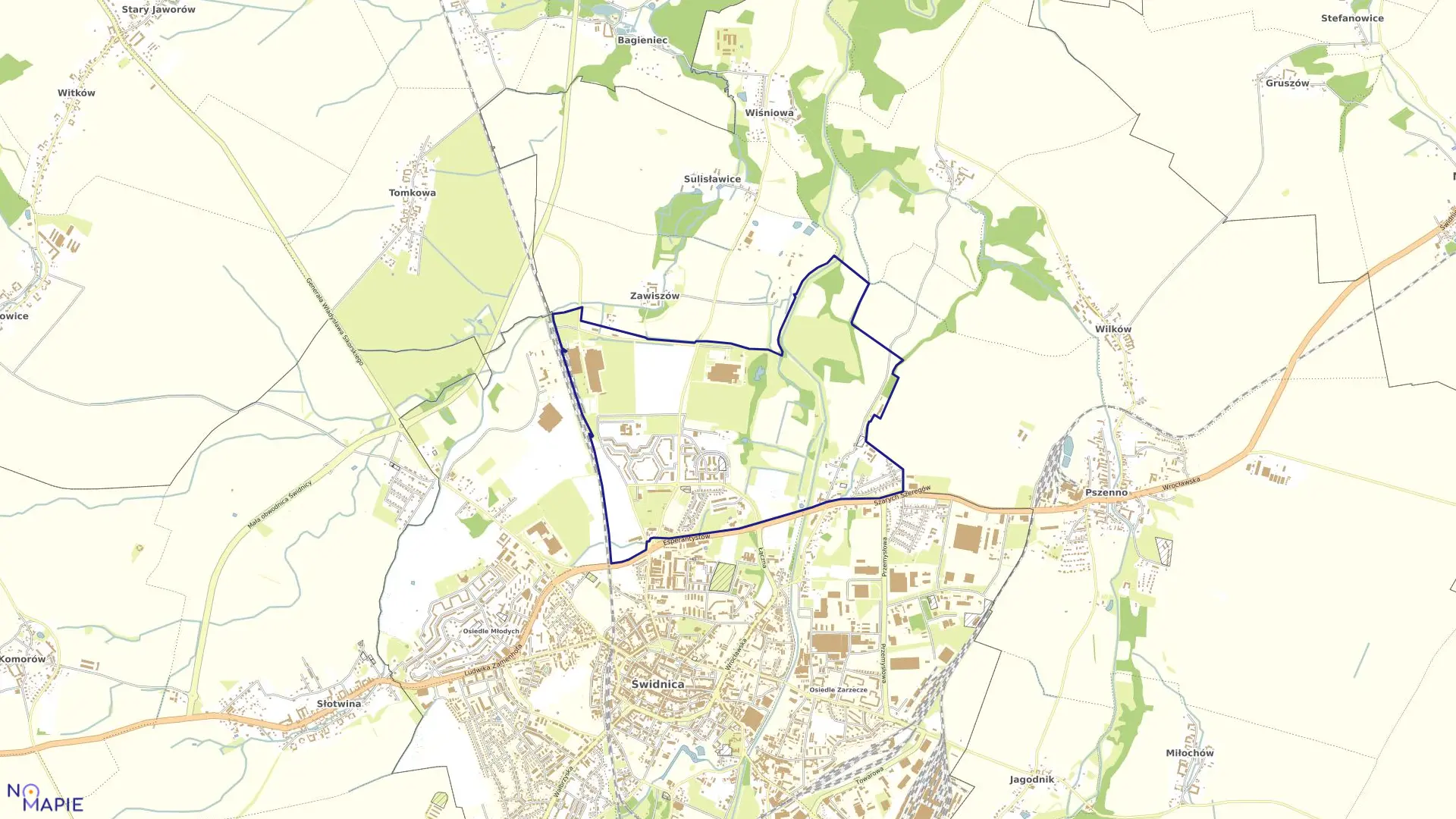 Mapa obrębu Zawiszów w mieście Świdnica